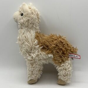 Douglas CuddleToys Alpaca Llama Plush Standing Curly Fur 2022 Brown White